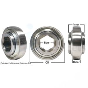 205KRRB2-P - Bearing, Ball; Spherical, Hex Bore, Pre-Lube