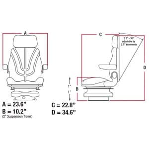 F10M4100 - Seat, F10 Series, Low Pro Mechanical Suspension, Black Cloth - Thumbnail 3