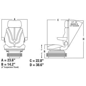 F10M6150 - Seat, F10 Series w/ Isolator, Mechanical Suspension, Gray Vinyl - Thumbnail 3