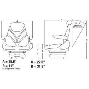 F20A5015 - Seat, F20 Series, Low Pro Air Suspension, Black Vinyl - Thumbnail 3