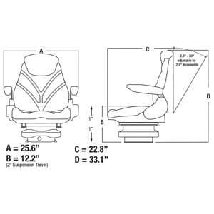 F20A5045 - Seat, F20 Series w/ Isolator, Low Pro Air Suspension, Black Vinyl - Thumbnail 3