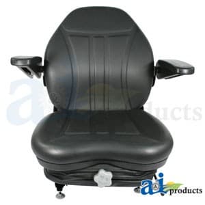 HIS360 - High Back Industrial Seat w/ Suspension, Slide Track & Armrests, Black Vinyl - Thumbnail 3
