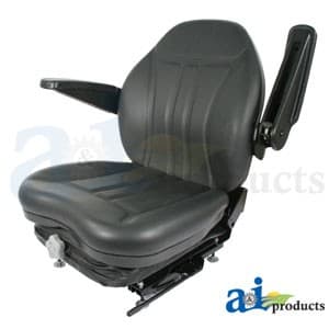 HIS360 - High Back Industrial Seat w/ Suspension, Slide Track & Armrests, Black Vinyl