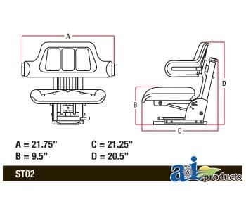 W222BL - Seat w/ Wrap Around Back W/Arms, Black Vinyl, 300 lb / 136 kg Weight Limit - Thumbnail 4