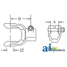 141022008 - Implement Yoke, Splined 1 3/8 - 6 Spline - Clamp Bolt