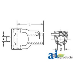 141026230 - Tractor yoke, CV, QD push pin, 1 3/8" 6 spline 	