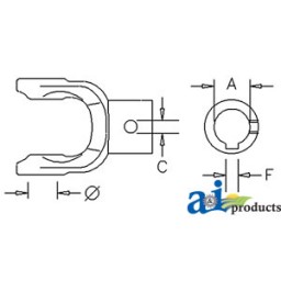 151014064 - Implement Yoke, Round Bore 35mm w/ 10mm Keyway 	