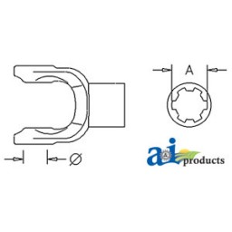 151015061 - Implement Yoke, Splined 1 3/8" - 6 Spline 	