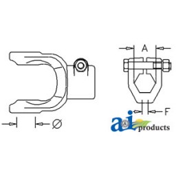 W368184 - Implement Yoke, Hex Bore 1 1/4 - Interfering Clamp Bolt