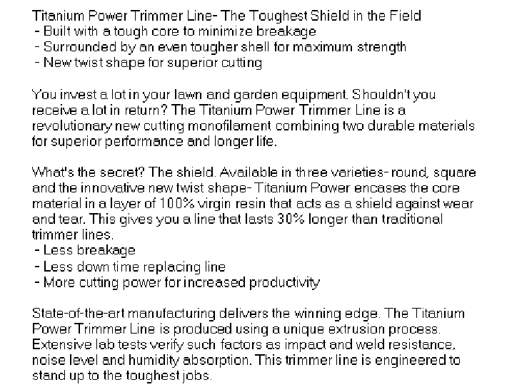 B143130 - Titanium Power Trimmer Line, .130" Square